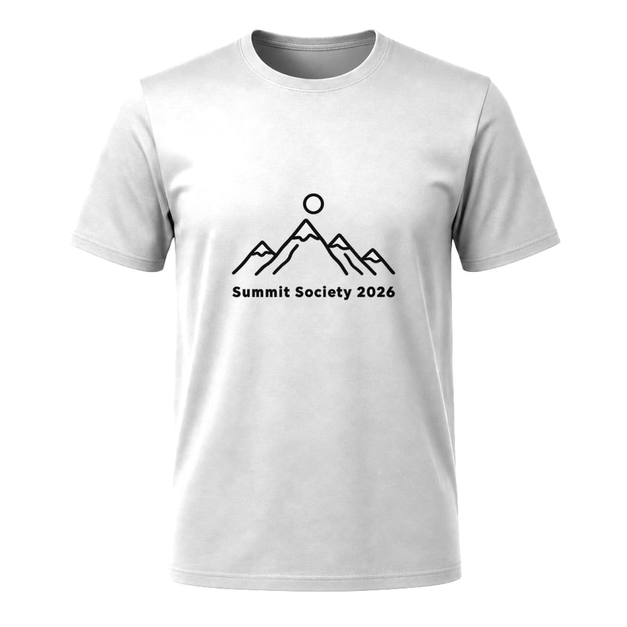 Summit Society Mountain Line Art, on a t-shirt