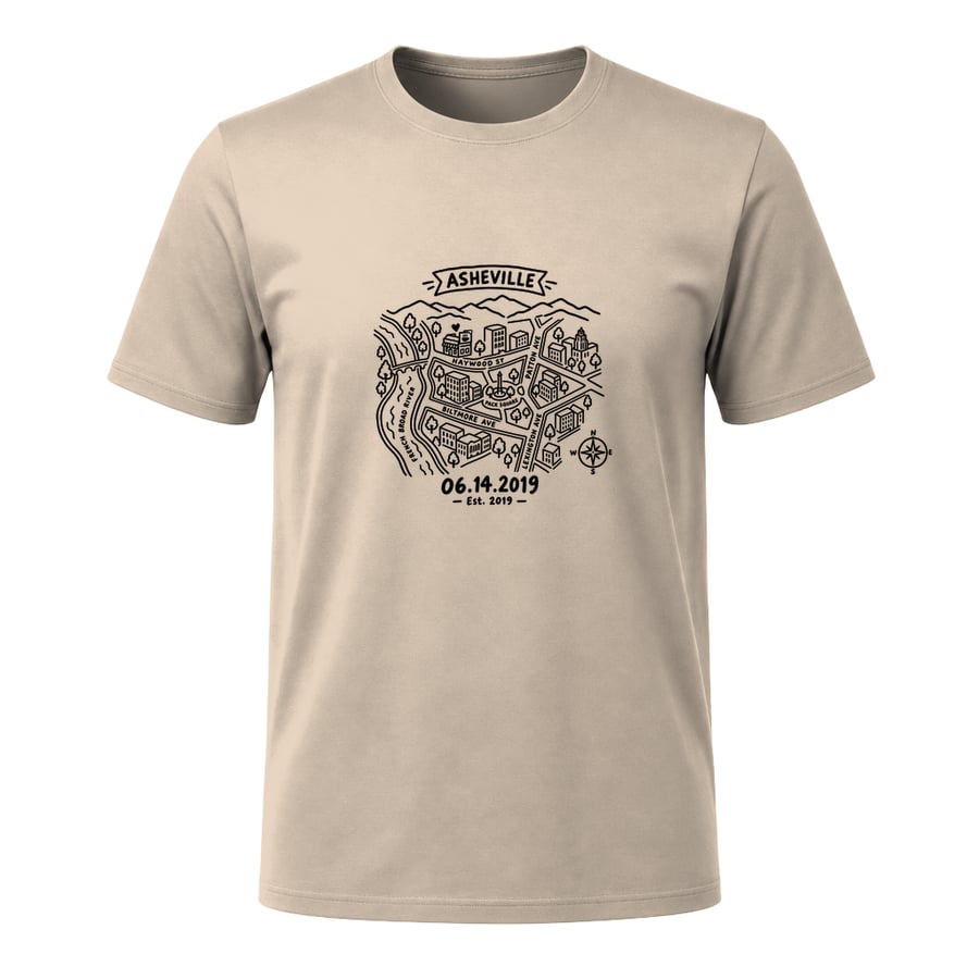 Asheville Anniversary Map, on a t-shirt
