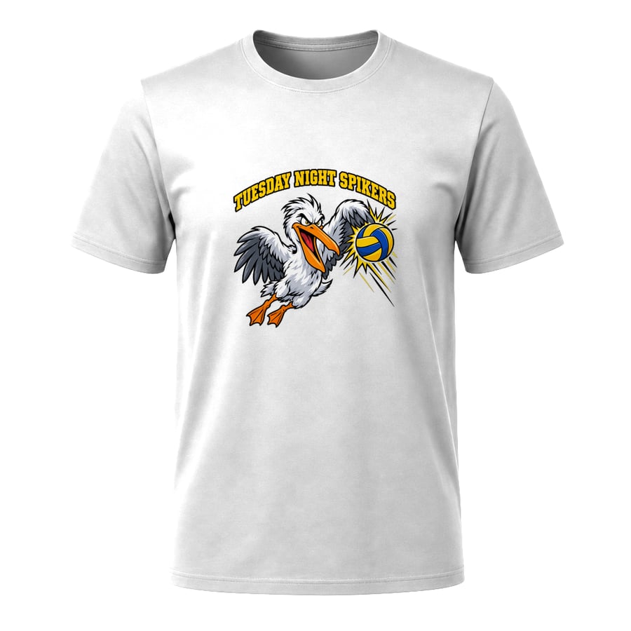 Tuesday Night Spikers Pelican, on a t-shirt