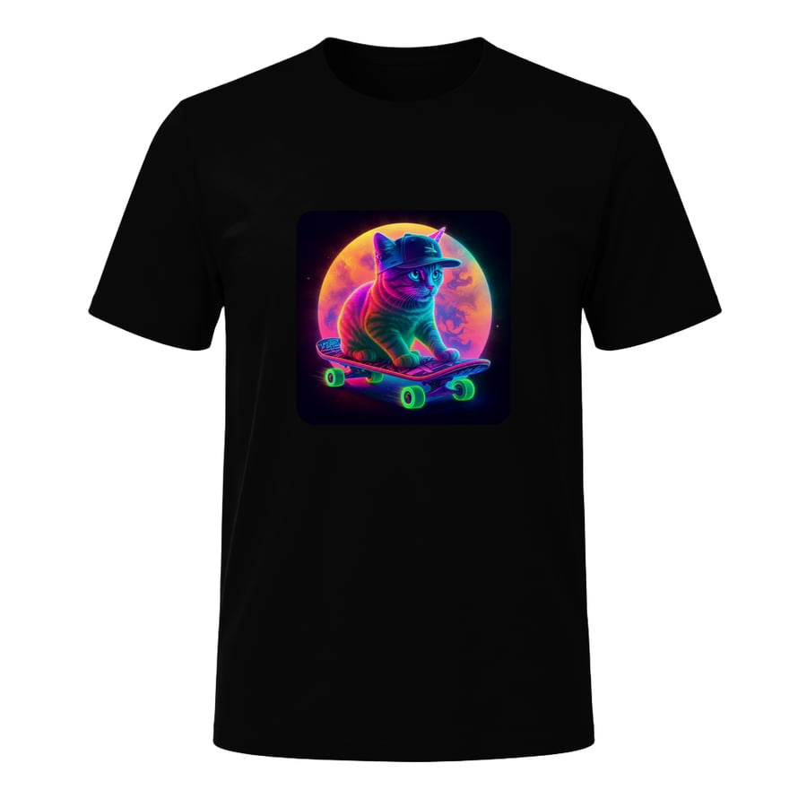 Cosmic Skate Cat Vibes, on a t-shirt