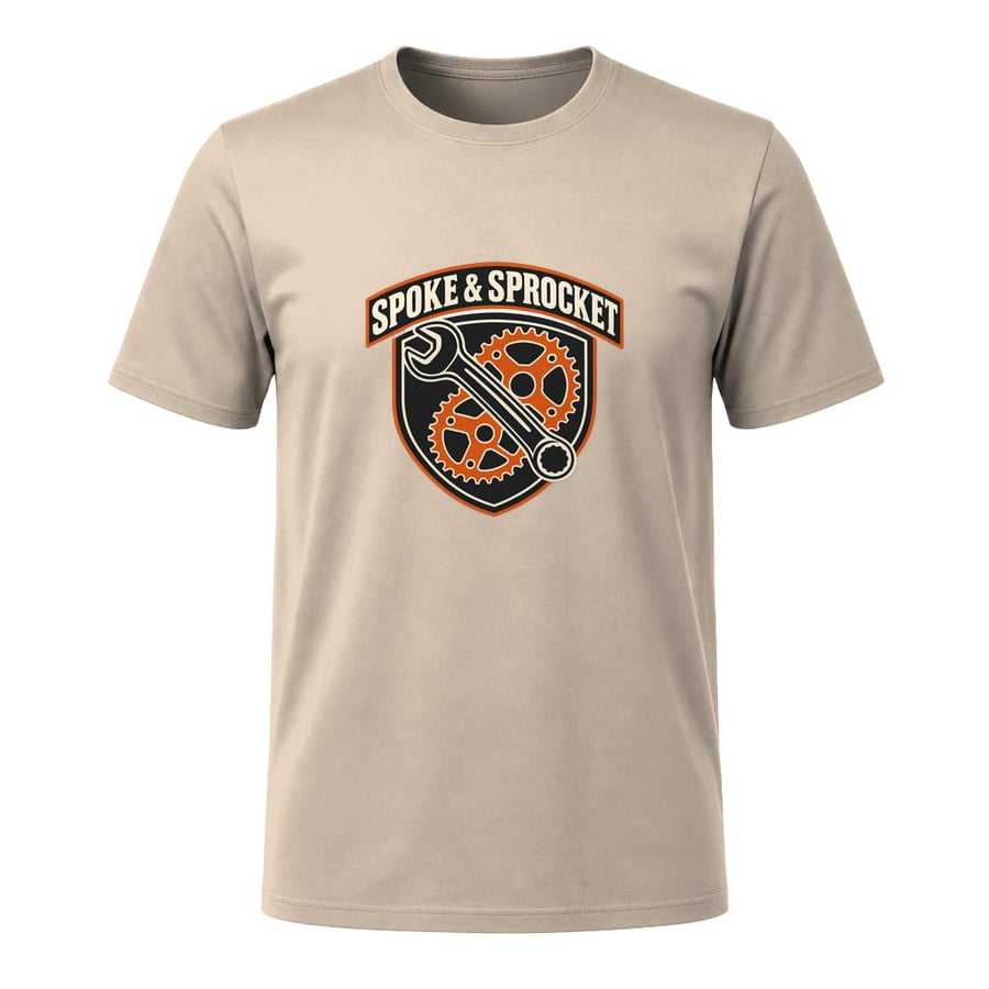 Spoke & Sprocket Staff Crest, on a t-shirt