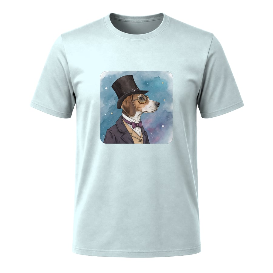 Dapper Dog in a Cosmic Dream, on a t-shirt